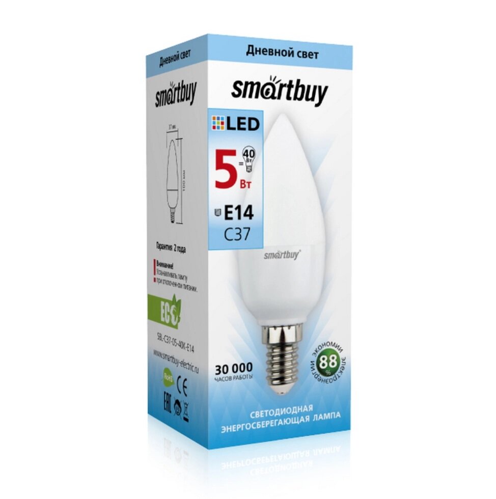 Светодиодная (LED) Лампа Smartbuy-C37-05W/4000/E14 (SBL-C37-05-40K-E14) от компании Медиамир - фото 1