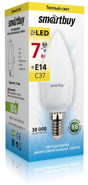 Светодиодная (LED) Лампа Smartbuy-C37-07W/3000/E27 (SBL-C37-07-30KE27) от компании Медиамир - фото 1