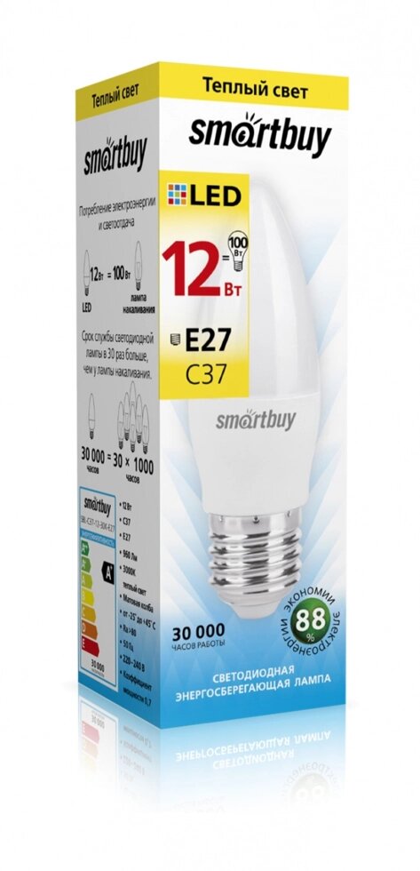 Светодиодная (LED) Лампа Smartbuy-C37-12W/3000/E27 (SBL-C37-12-30K-E27) от компании Медиамир - фото 1