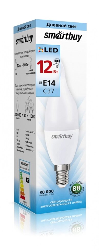 Светодиодная (LED) Лампа Smartbuy-C37-12W/4000/E14 (SBL-C37-12-40K-E14) от компании Медиамир - фото 1