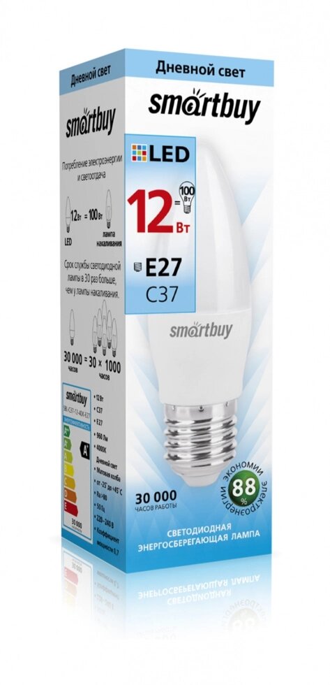 Светодиодная (LED) Лампа Smartbuy-C37-12W/4000/E27 от компании Медиамир - фото 1