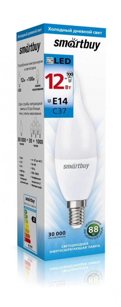 Светодиодная (LED) Лампа Smartbuy-C37-12W/6000/E14 от компании Медиамир - фото 1