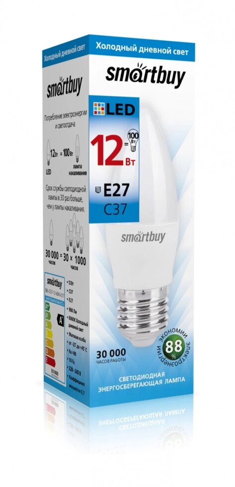 Светодиодная (LED) Лампа Smartbuy-C37-12W/6000/E27 от компании Медиамир - фото 1