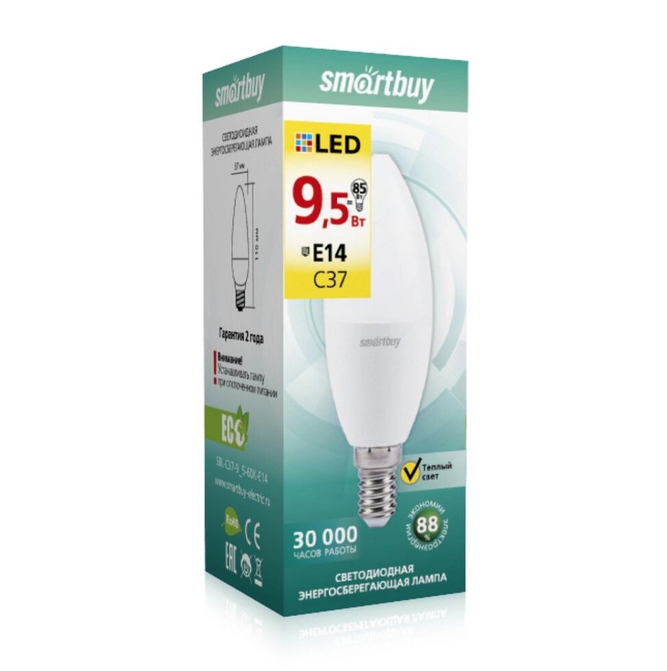 Светодиодная (LED) Лампа Smartbuy-C37-9.5W/3000/E14 от компании Медиамир - фото 1