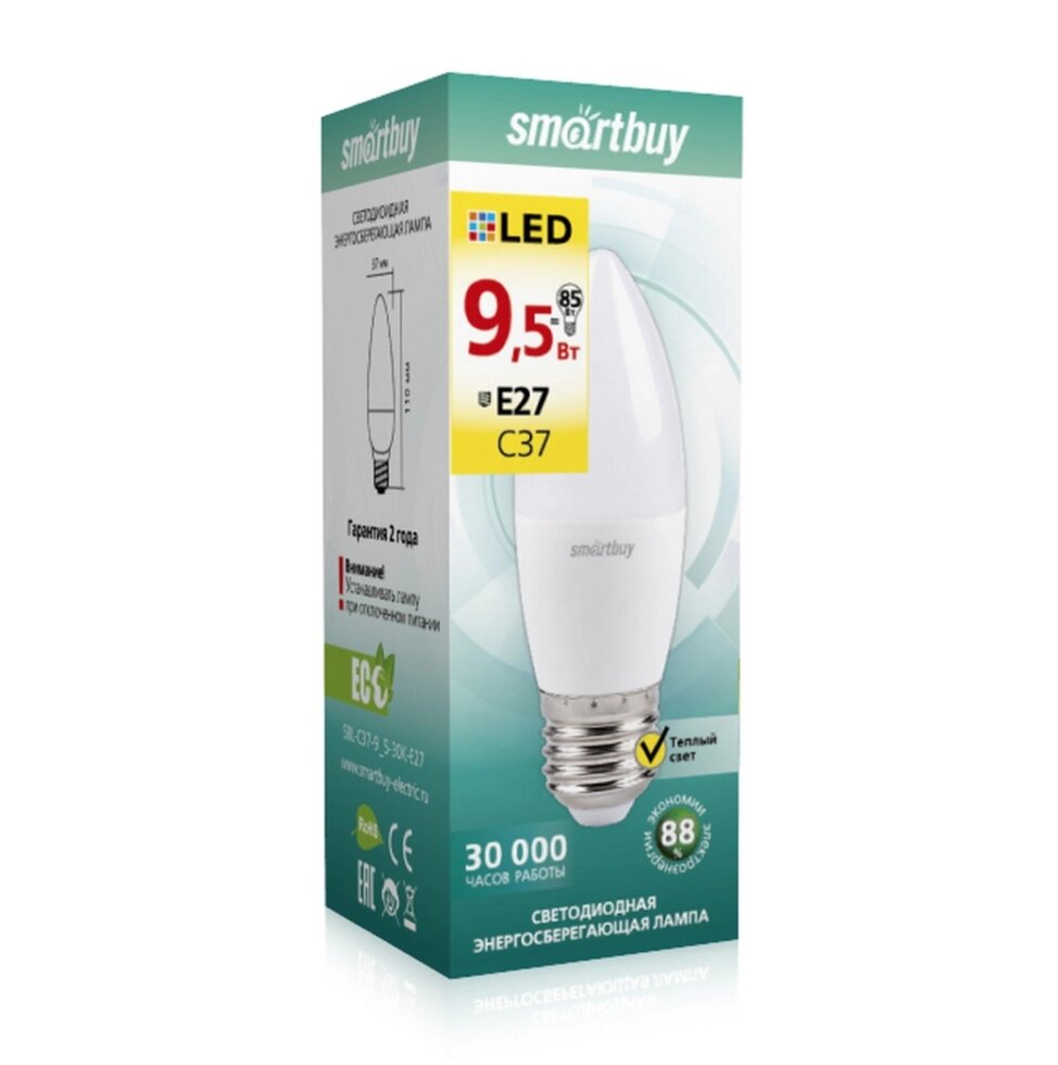 Светодиодная (LED) Лампа Smartbuy-C37-9.5W/3000/E27 от компании Медиамир - фото 1