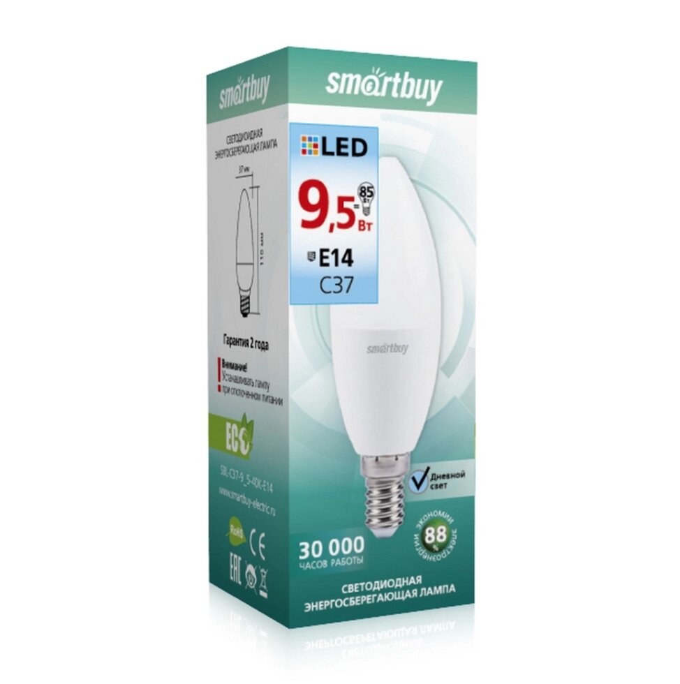 Светодиодная (LED) Лампа Smartbuy-C37-9.5W/4000/E14 от компании Медиамир - фото 1