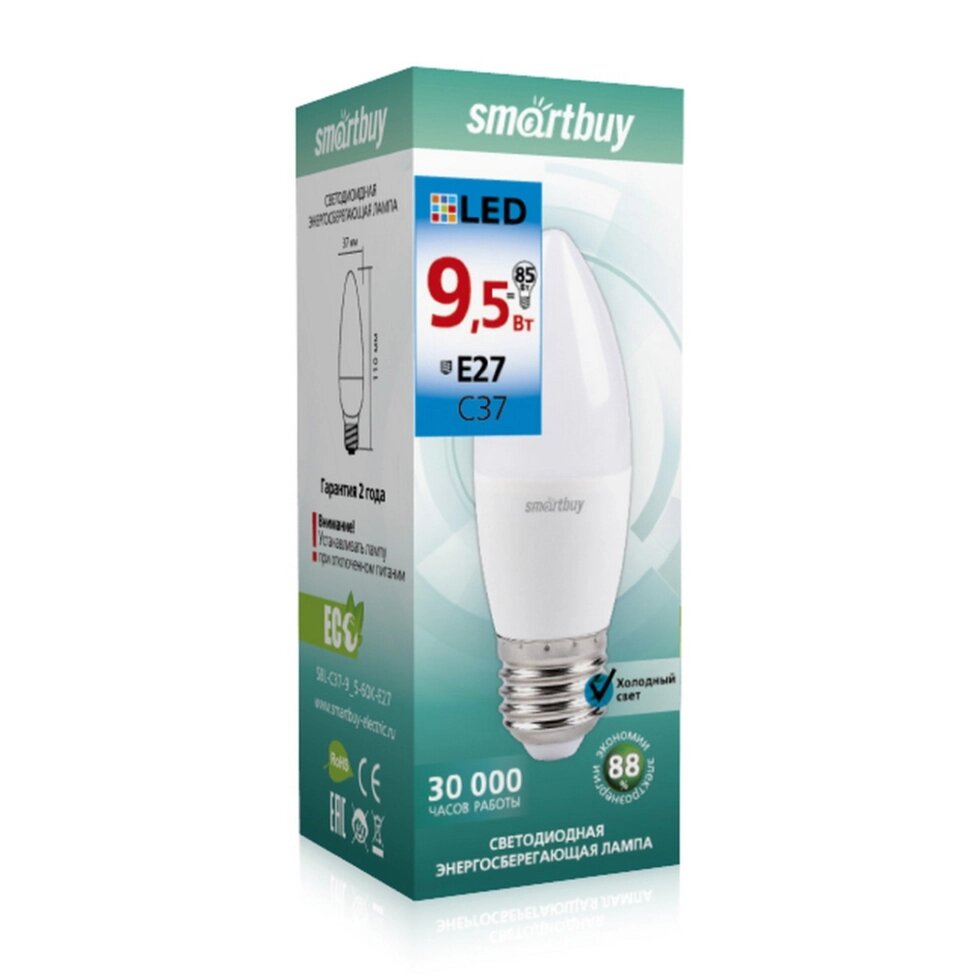 Светодиодная (LED) Лампа Smartbuy-C37-9.5W/6000/E27 от компании Медиамир - фото 1