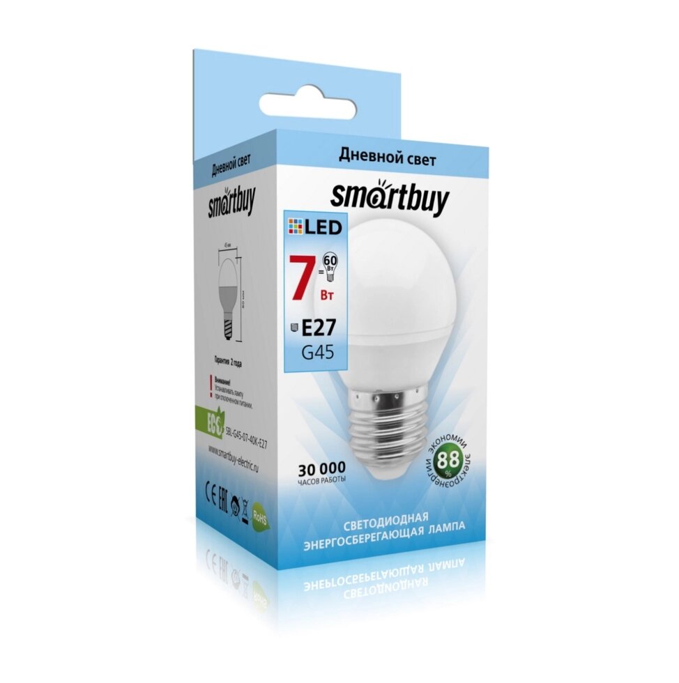 Светодиодная (LED) Лампа Smartbuy-G45-07W/4000/E27 от компании Медиамир - фото 1