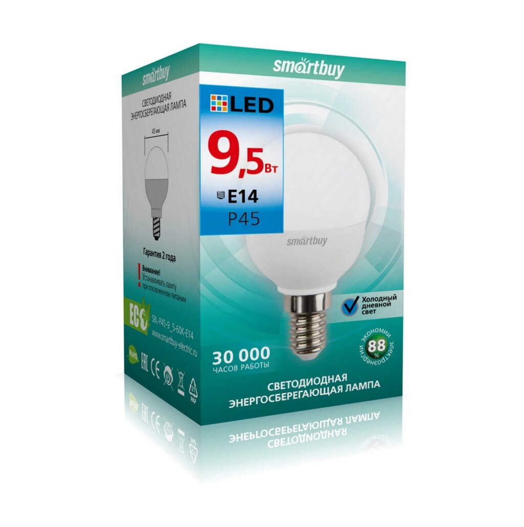 Светодиодная (LED) Лампа Smartbuy-P45-9.5W/6000/E14 от компании Медиамир - фото 1