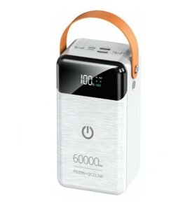 Внешний аккум perfeo prodige 60000 mah/LED/PD+QC 3.0/type-C/lightning/2 USB/вых:5A, white pf_c3698