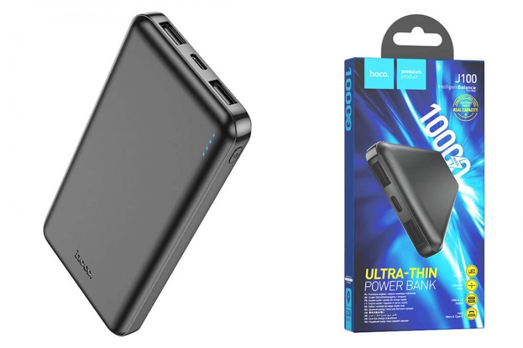 Внешний аккумулятор 10000mAh Hoco J100 High-ranking 2USB 2.1A с LED-индикатором  Black * от компании Медиамир - фото 1