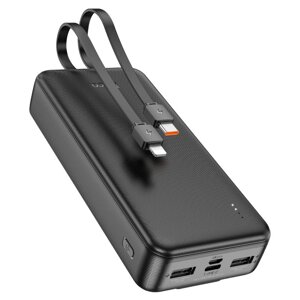 Внешний аккумулятор 20000mAh Hoco J118A 3USB 2.0A LED-индикатор, кабель (Lightning/Type-C) Black