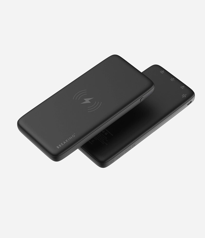 Внешний аккумулятор Breaking P204, 2USB, 10000 mAh, 2.1A, + Беспр. зар. Qi 10W. (Черный)   (27120) от компании Медиамир - фото 1