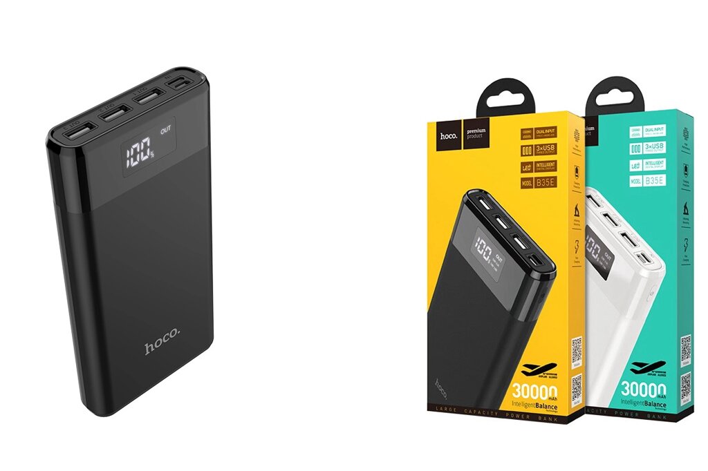 Внешний аккумулятор Hoco B35E Entourage 30000mAh 3USB 2.0A Li-pol Black от компании Медиамир - фото 1