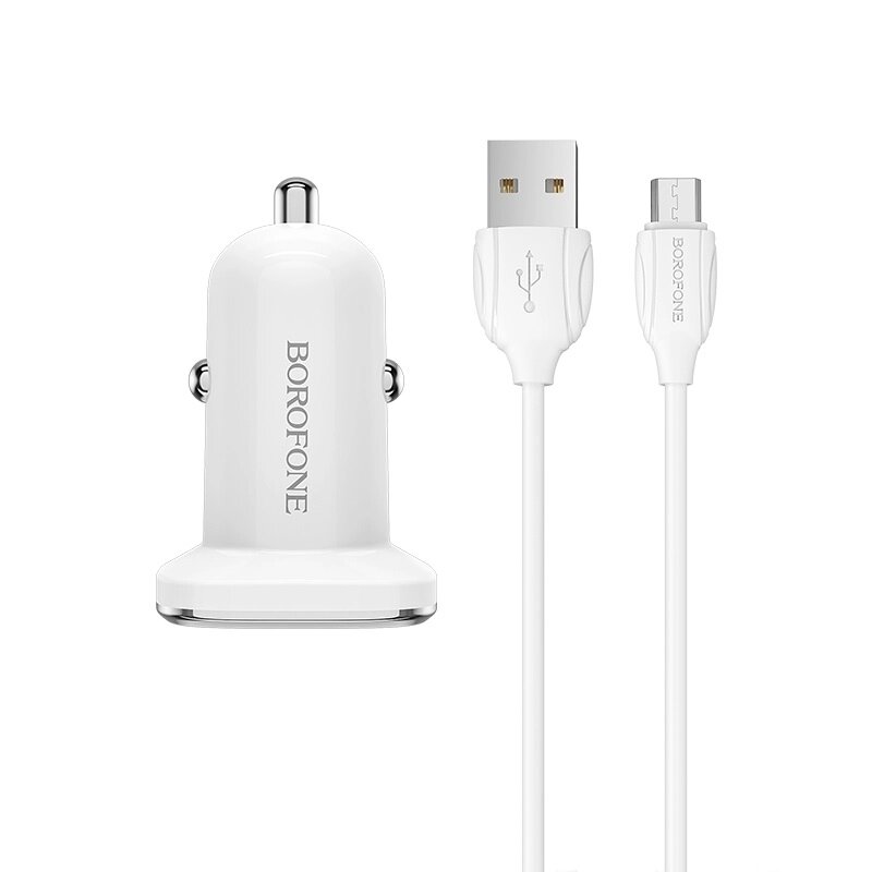 ЗУ Автомобильное Borofone BZ12A Lasting power 1*USB QC3.0 + microUSB cable, white от компании Медиамир - фото 1