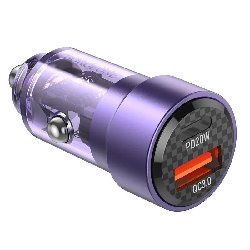 ЗУ Автомобильное Borofone BZ20A 1TypeC+1USB 3.0A QC3.0 65W быстрая зарядка  коробка Purple м от компании Медиамир - фото 1