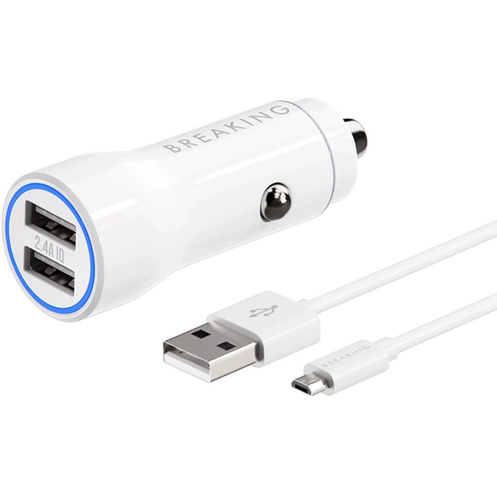 ЗУ автомобильное Breaking A17 2*USB, 2.4A + кабель USB-A - Micro USB (Белый)   Коробка  (23201) от компании Медиамир - фото 1
