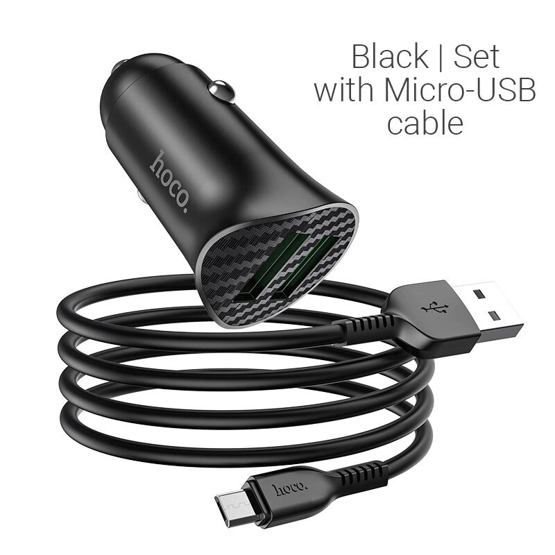 ЗУ Автомобильное HOCO Z39 Farsighted , 2*USB + Кабель USB-Micro  QC / FCP / AFC  18W , черный от компании Медиамир - фото 1