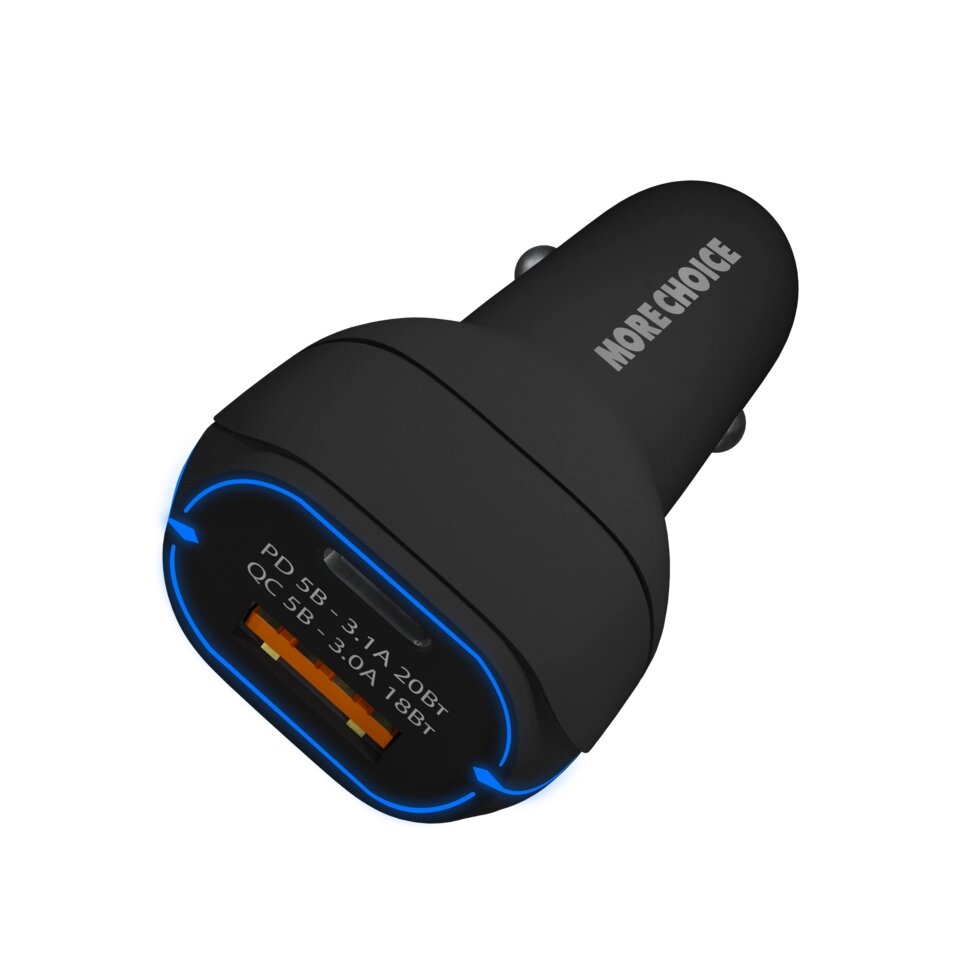 ЗУ Автомобильное More Choice AC32QC 2USB 3.0A PD 20W+QC3 быстрая зарядка + USB LED-фанарик (Black) от компании Медиамир - фото 1