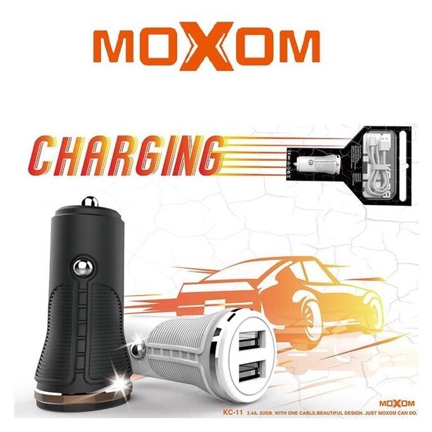 ЗУ Автомобильное Moxom KC-11  2*USB 2.4A + кабель Lightning 1м от компании Медиамир - фото 1