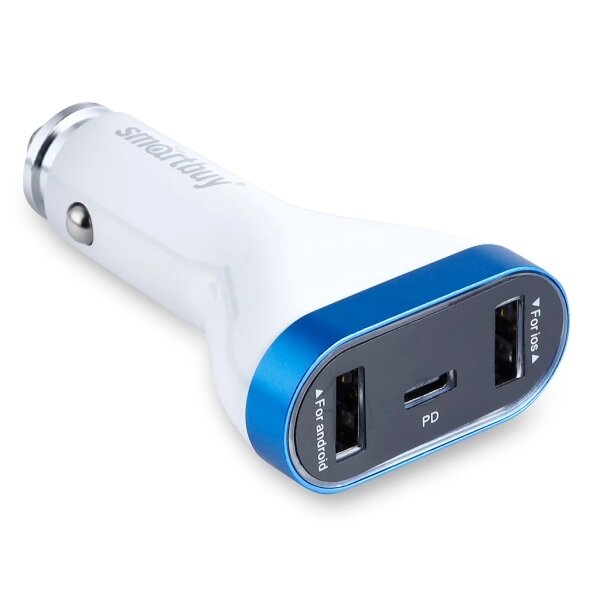 ЗУ Автомобильное SmartBuy, быстрая зарядка 3 USB, 3 А, PD, Type-C, 2 USB, 33 Вт, белое (SBP-1831) от компании Медиамир - фото 1
