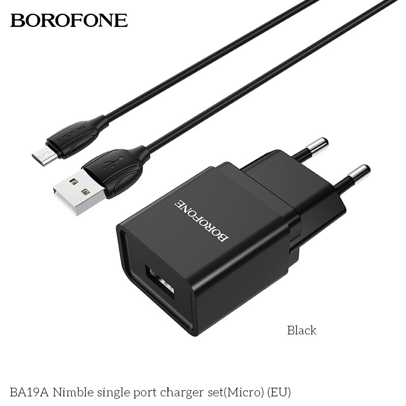 ЗУ Сетевое Borofon BA19A 5V/1A 1USB Nimble single port + Micro, black от компании Медиамир - фото 1