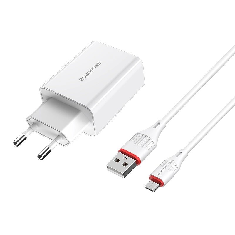 ЗУ Сетевое Borofon BA21A Long journey 1*USB 3A, QC 3.0 18W + кабель MicroUSB блистер White от компании Медиамир - фото 1