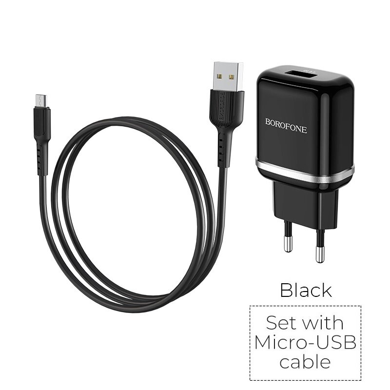 ЗУ Сетевое Borofon BA36A High speed 1* USB 3.0A, QC3.0, 18W + кабель MicroUSB , Black от компании Медиамир - фото 1