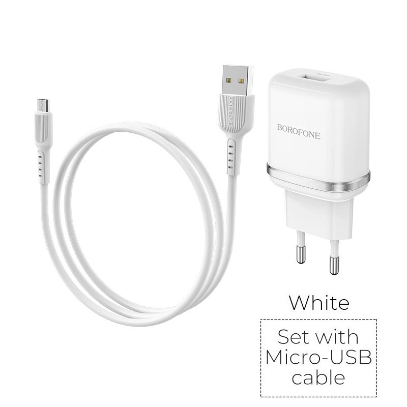 ЗУ Сетевое Borofon BA36A High speed 1* USB 3.0A, QC3.0, 18W + кабель MicroUSB, White от компании Медиамир - фото 1