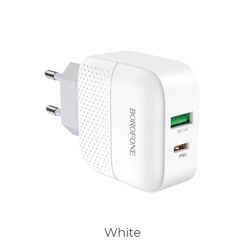 ЗУ Сетевое Borofon BA46A Premium USB+Type-C, 3A, QC3.0,  PD3,0,  18W белый от компании Медиамир - фото 1