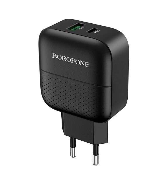 ЗУ Сетевое Borofon BA46A Premium USB+Type-C, 3A, QC3.0,  PD3,0,  18W Black от компании Медиамир - фото 1