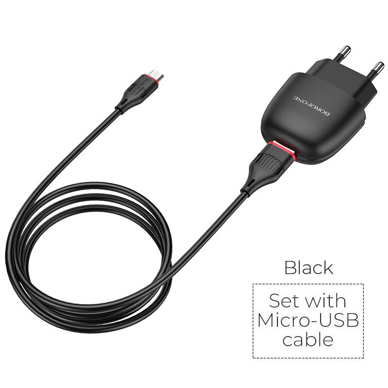 ЗУ Сетевое Borofon BA49A Vast power 1*USB  , 2,1А, + кабель MicroUSB Коробка , black от компании Медиамир - фото 1