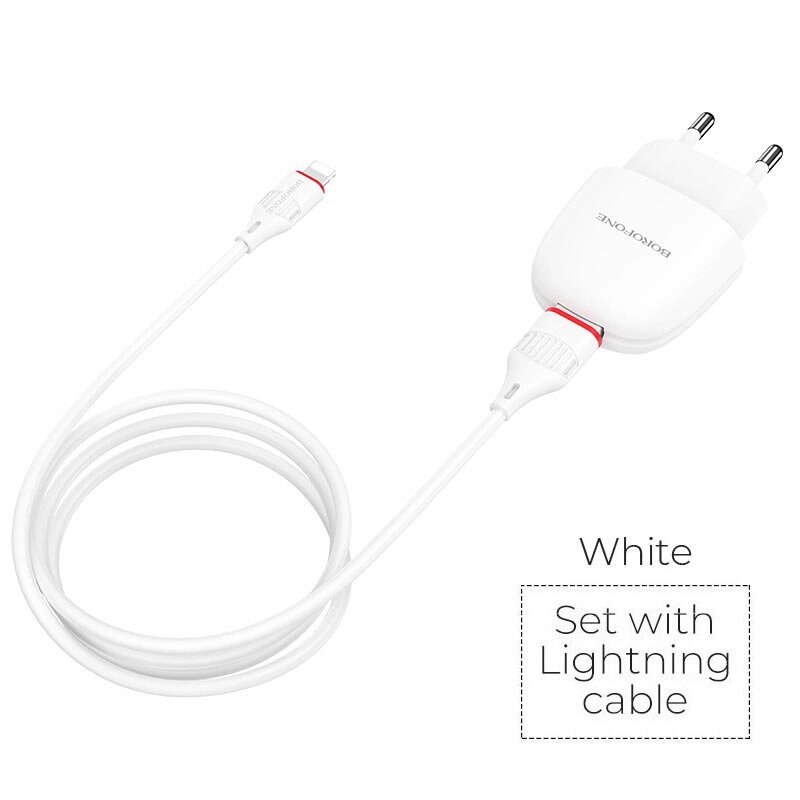 ЗУ Сетевое Borofon BA49A Vast power 1*USB  , 2,1А, + Lightning cable, White от компании Медиамир - фото 1