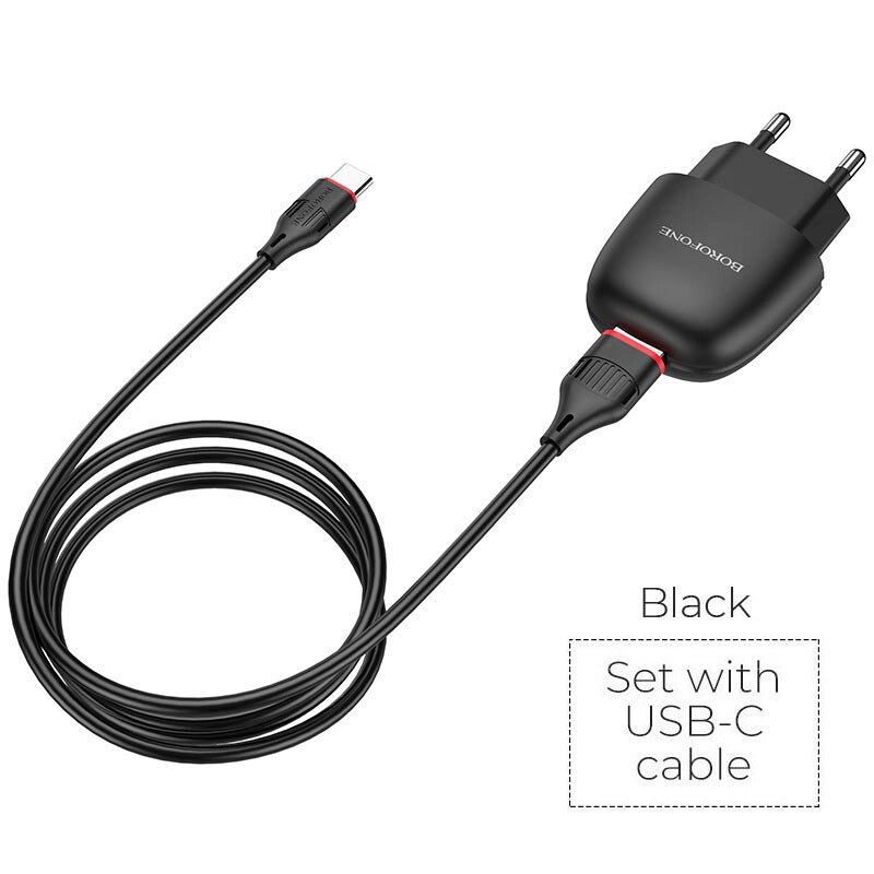 ЗУ Сетевое Borofon BA49A Vast power 1*USB  , 2,1А, + Type-C cable, Black от компании Медиамир - фото 1