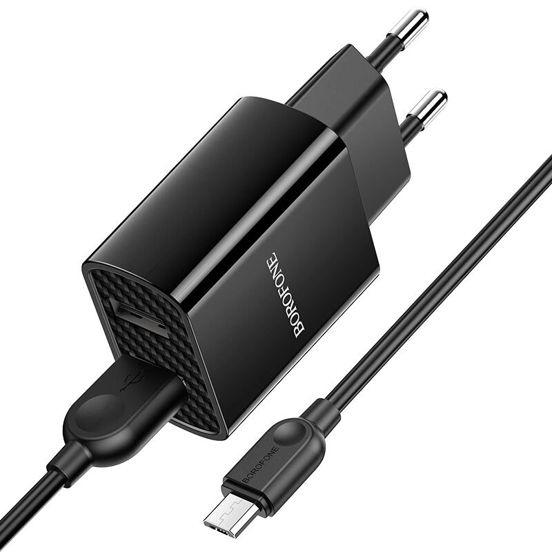 ЗУ Сетевое Borofon BA53A Powerway 2*USB 2.1A + Micro, блистер black от компании Медиамир - фото 1