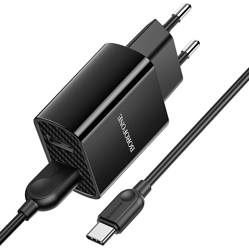 ЗУ Сетевое Borofon BA53A Powerway 2*USB 2.1A + TypeC, блистер black от компании Медиамир - фото 1