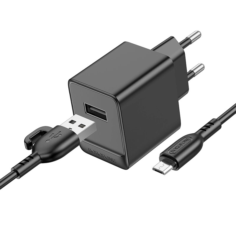 ЗУ Сетевое Borofon BAS11A 1USB 2,1A  + кабель MicroUSB блистер Black от компании Медиамир - фото 1