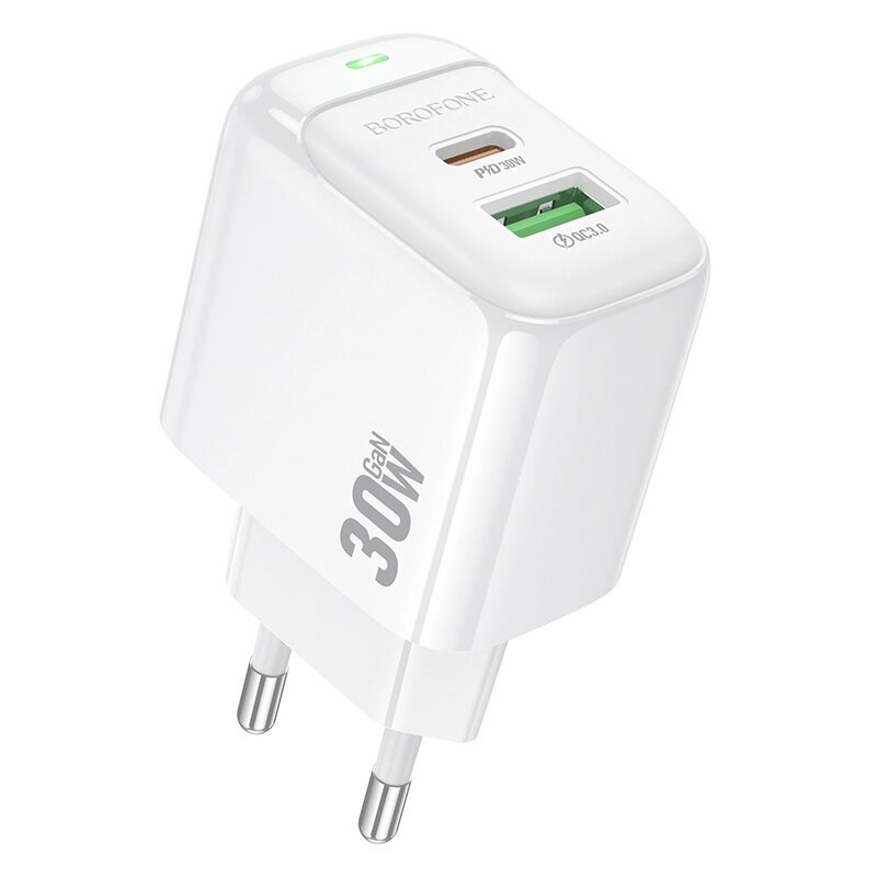 ЗУ Сетевое Borofon BAS45A 1USB+1TypeC 3,0A QC3.0+PD 30W быстр зарядка White сд от компании Медиамир - фото 1