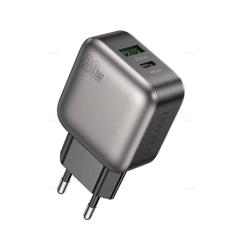 ЗУ Сетевое Borofon BAS54A 1USB+1TypeC 3.0A PD 20W+QC3.0 быстрая зарядка Black сд от компании Медиамир - фото 1