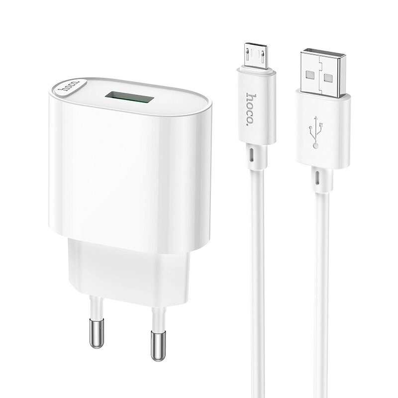 ЗУ Сетевое HOCO C109A 1USB 3,0A QC3.0 18W быстрая зарядка + кабель MicroUSB  блистер White сп от компании Медиамир - фото 1