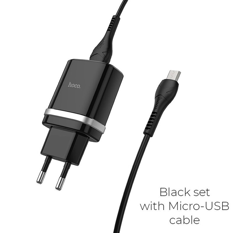 ЗУ Сетевое HOCO C12Q 1USB 3A QC3.0 быстрая зарядка + кабель micro USB 1м (Black) от компании Медиамир - фото 1