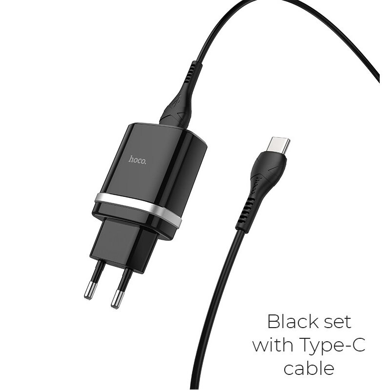 ЗУ Сетевое HOCO C12Q 1USB 3A QC3.0 быстрая зарядка + кабель TypeC 1м (Black) от компании Медиамир - фото 1