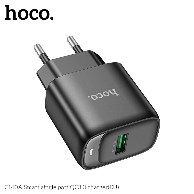 ЗУ Сетевое HOCO C140A 1USB 3A QC3.0 быстрая зарядка Black от компании Медиамир - фото 1