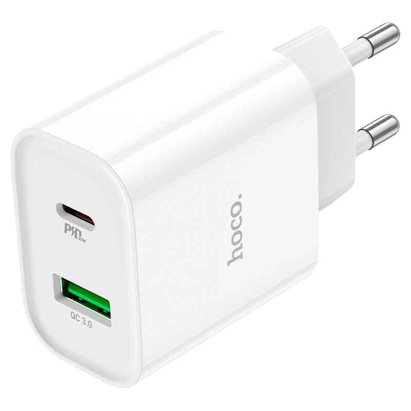 ЗУ Сетевое HOCO C80A Plus Rapido, 1*Type-C+1*USB 3.1A PD 20W+QC3.0 быстрая зарядка White мд от компании Медиамир - фото 1
