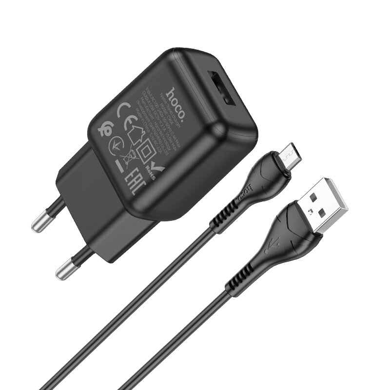 ЗУ Сетевое HOCO C96A 1USB 2.1A + кабель micro USB 1м Black от компании Медиамир - фото 1