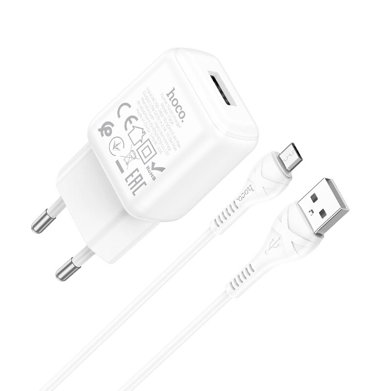 ЗУ Сетевое HOCO C96A 1USB 2.1A + кабель micro USB 1м White от компании Медиамир - фото 1