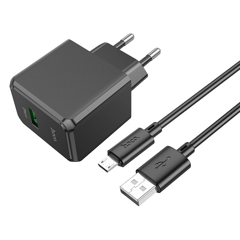 ЗУ Сетевое HOCO CS12A 1USB 3.0A QC3.0 18W быстрая зарядка + кабель MicroUSB Black от компании Медиамир - фото 1