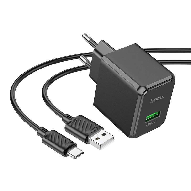 ЗУ Сетевое HOCO CS12A 1USB 3.0A QC3.0 18W быстрая зарядка + кабель TypeC Black от компании Медиамир - фото 1