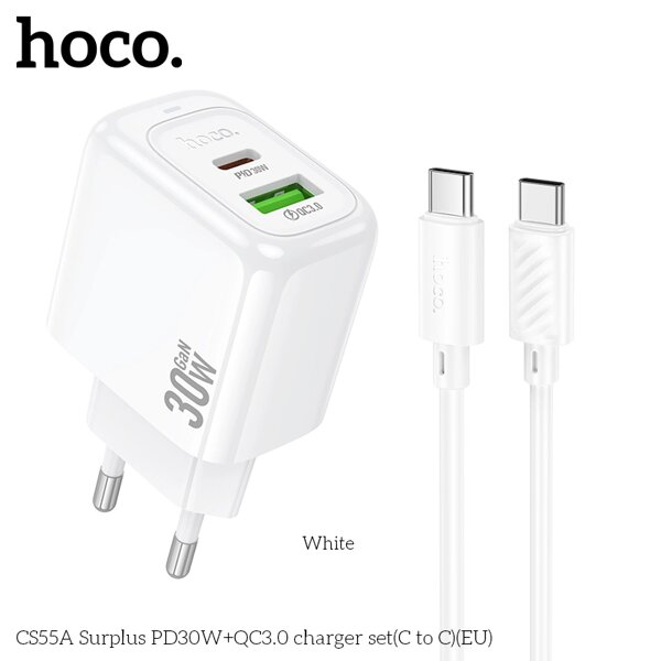 ЗУ Сетевое HOCO CS55A 1USB+1TypeC 3.0A QC3.0+PD 30W быстр зарядка ...