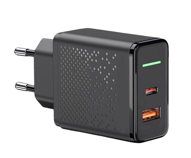 ЗУ сетевое Krutoff CH-08 USB-C+USB-A, PD3.0, QC3.0, 18W (black)  (03733) ##от компании## Медиамир - ##фото## 1